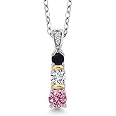 Gem Stone King 925 Silver and 10K Yellow Gold Round Pink and White Lab Grown Diamond and Black Onyx Pendant Necklace For Women (0.52 Cttw, Gemstone April Birthstone, with 18 Inch Chain)