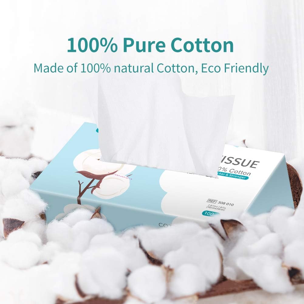 Winner Cotton Facial Tissue, Soft Baby Dry Wipe, Wet and Dry Use, Made of Pure Cotton, Lint-Free Unscented Disposable Tissue for Sensitive Skin (100 Count): Health & Personal Care