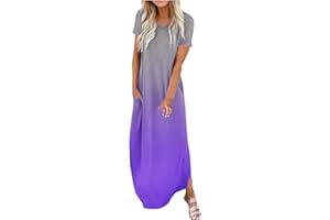 SHOPESSA Summer Beach Dresses for Women 2024 Vacation Flowy Maxi Dress Gradient Dress Short Sleeve Casual Dress with Pockets