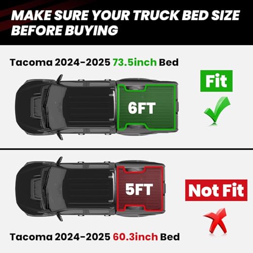 LASFIT Bed Mat for Toyota Tacoma 2024 2025 2026 Truck Bed (6ft,6'Bed), All Weather 6 ft Car Bed Liner for Toyota Tacoma Accessories, TPE Trunk Mat&Cargo Liner, Black