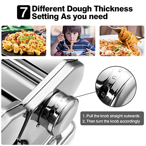 Pasta Maker,Tooluck 150 Pasta Roller Pasta Machine With 2 In 1 Dough Cutter And 7 Adjustable