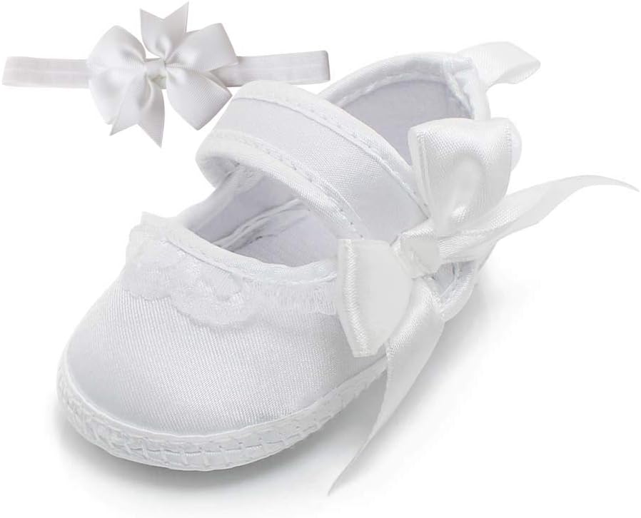 Delebao Baby Girl Infant White Dance Ballerina Slippers with Bow Ribbon