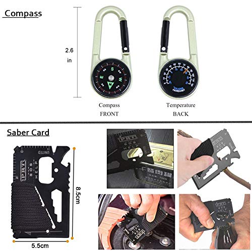 XUANLAN Emergency Survival Kit 15 in 1, Outdoor Survival Gear Tool with Survival Bracelet, Fire Starter, Whistle, Wood Cutter, Water Bottle Clip, Tactical Pen (Black)