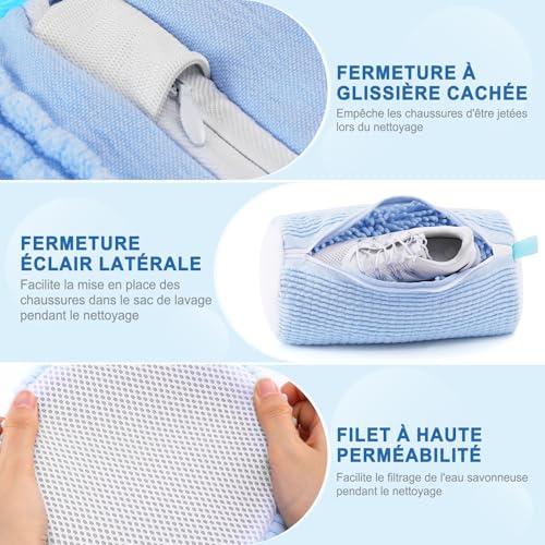 Teletrogy 2 x Reusable Shoe Washing Machine Washing Bag, Portable Shoe Cleaning Bags with Zip Closure Laundry Bags for Sneakers, Blue