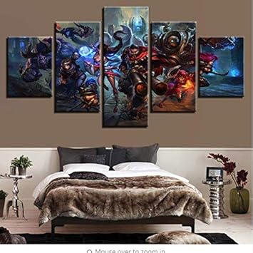 Qwerlp Modular Canvas Pictures Wall Art Home Decor 5 Pieces League Of Legends Paintings Hd Prints Game Poster For Living Room