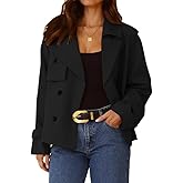 IDEALSANXUN Cropped Trench Coat for Women Spring Fall Trendy Double Breasted Long Sleeve Work Jackets Short Coats