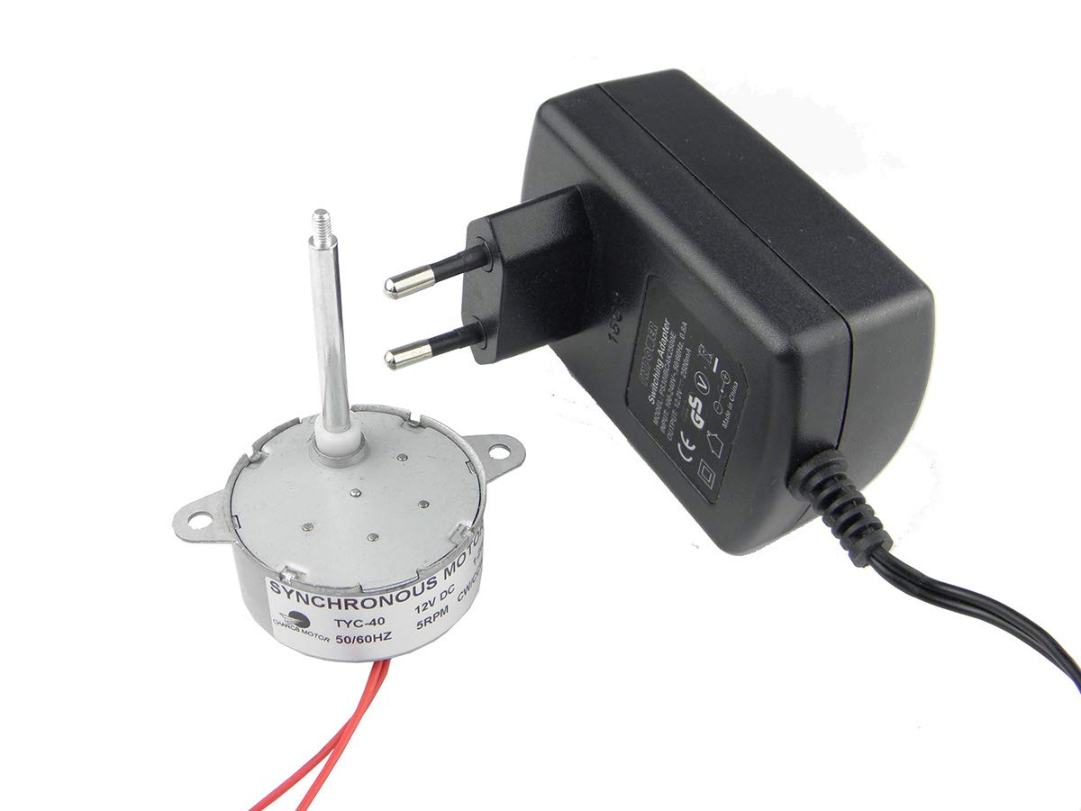 CHANCS TYC-40 12V DC 5RPM Shaft 46mm With DC Power Adapter Input 110V/240V Output DC 12V for LED Decor