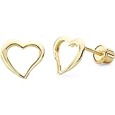 14k REAL Yellow Gold Floating Heart Stud Earrings with Screw Back