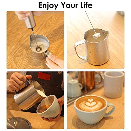 EZCO Milk Frother Handheld Electric USB Charging Drink Mixer Foam Maker for Coffee, Latter, Hot Chocolates with Egg Beater/Coffee Needle/Stencils, Black