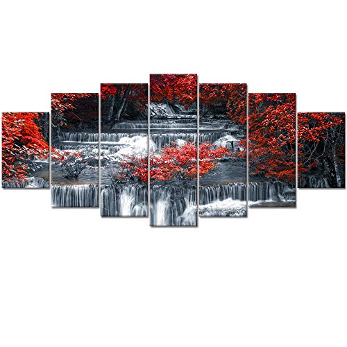 Visual-Art-Decor-XLarge-7-Pieces-Canvas-Wall-Art-Red-Trees-Forest-Black-and-White-Waterfall-Nature-Scenery-Picture-Prints-Modern-Home-Office-Living-Room-Wall-Decoration-02-7-Pieces