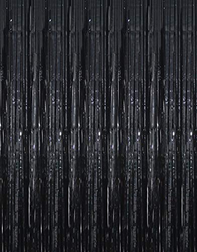 GOER Metallic Tinsel Foil Fringe Curtain Black 3 Packs