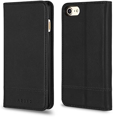 iPhone 8 Case, iPhone 7 Case, AZOFO Genuine Leather Wallet Case, Slim Flip Cover Folio Book Style for iPhone 8 / iPhone 7 with ID&amp;Credit Card Holder, Kickstand, Cash Pockets, Magnetic Clousure, Black