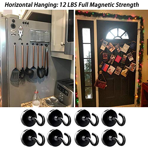 JANSANE Magnetic Hooks 48LB Heavy Duty for Cruise Cabins Refrigerator Locker Classroom Dia. 25mm Strong Neodymium Magnet Hooks Hangers for Hanging BBQ Grill Tools Keys Black 8 Pack