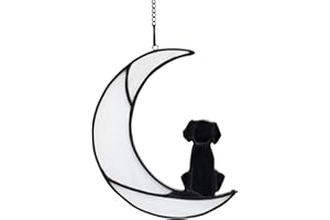 BOXCASA Dog Memorial Gifts for Dog Lovers,Dog on Moon Stained Glass Window Hanging for Suncatcher,Loss of Dog Sympathy Gift for Dog Lovers, Pet Memorial Sympathy Gifts