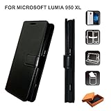 OZBO Black Faux Leather - Wallet Cell Phone Protective Cases - For Microsoft Lumia 950 xl Case - With Card Slots - And Kickstand