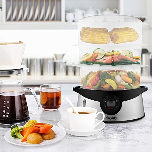 9.5 Quart Food Steamer BPA Free, 3 Tier Stackable Baskets Vegetable Steamer with Rice and Grains Tray, Electric Steamer 800W Fast Heat up - Thumbnail 2