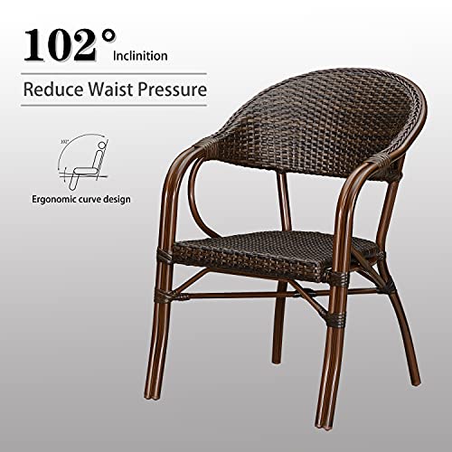 PURPLE LEAF French Patio Bistro Set Rattan Aluminum 3 Pieces with