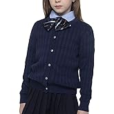 BOBOYOYO Girls Cardigan Kids School Uniform Sweater 100% Cotton Knit Girls Sweaters Button Crewneck Toddler Cardigans