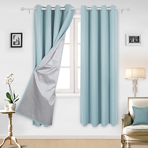 Deconovo Thermal Insulated Blackout Curtains Kitchen Curtains with Silver Coating for Living Room 52W x 84L Inch Sky Blue 2 Panels