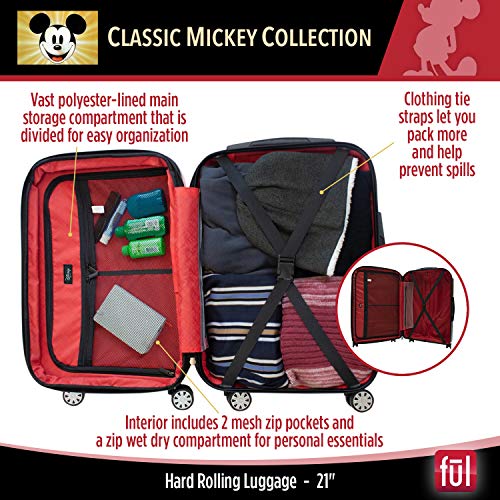 FUL Disney Mickey Mouse 21 Inch Rolling Luggage, Hardshell Carry On