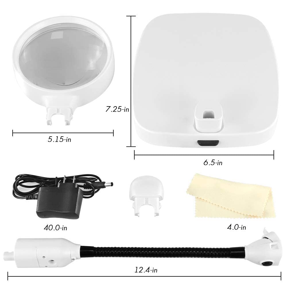 Leffis Large 10X Magnifying Lamp Magnifying Glass with Light and Stand Hands Free Folding Design with 6 LED Lamp Lighted Magnifying Glasses for Close Work, Reading, Crafts, Hobbies, Workbench, (White)