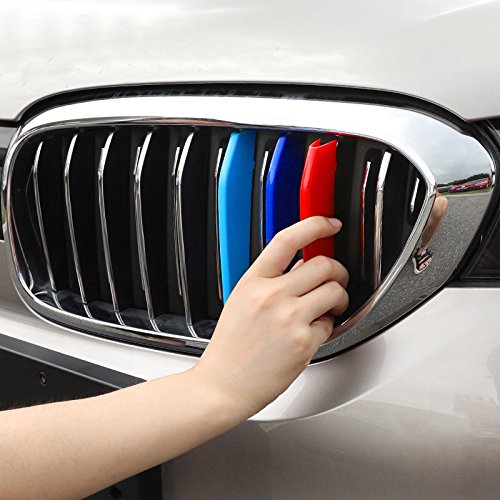 for 07-18 BMW 5 Series G30 G38 G31(9Grilles one Side) 3D M Styling 3 Colors Front Grille Trim Motorsport Stripes Grill Cover Performance Stickers 3Pcs - Thumbnail 3