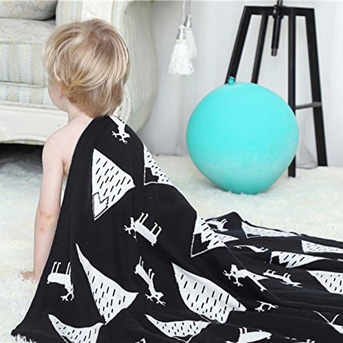 Rongbenyuan Knitted Kid’s Blankets with Black & White Soft Deer Crib Blanket for Children Bedding