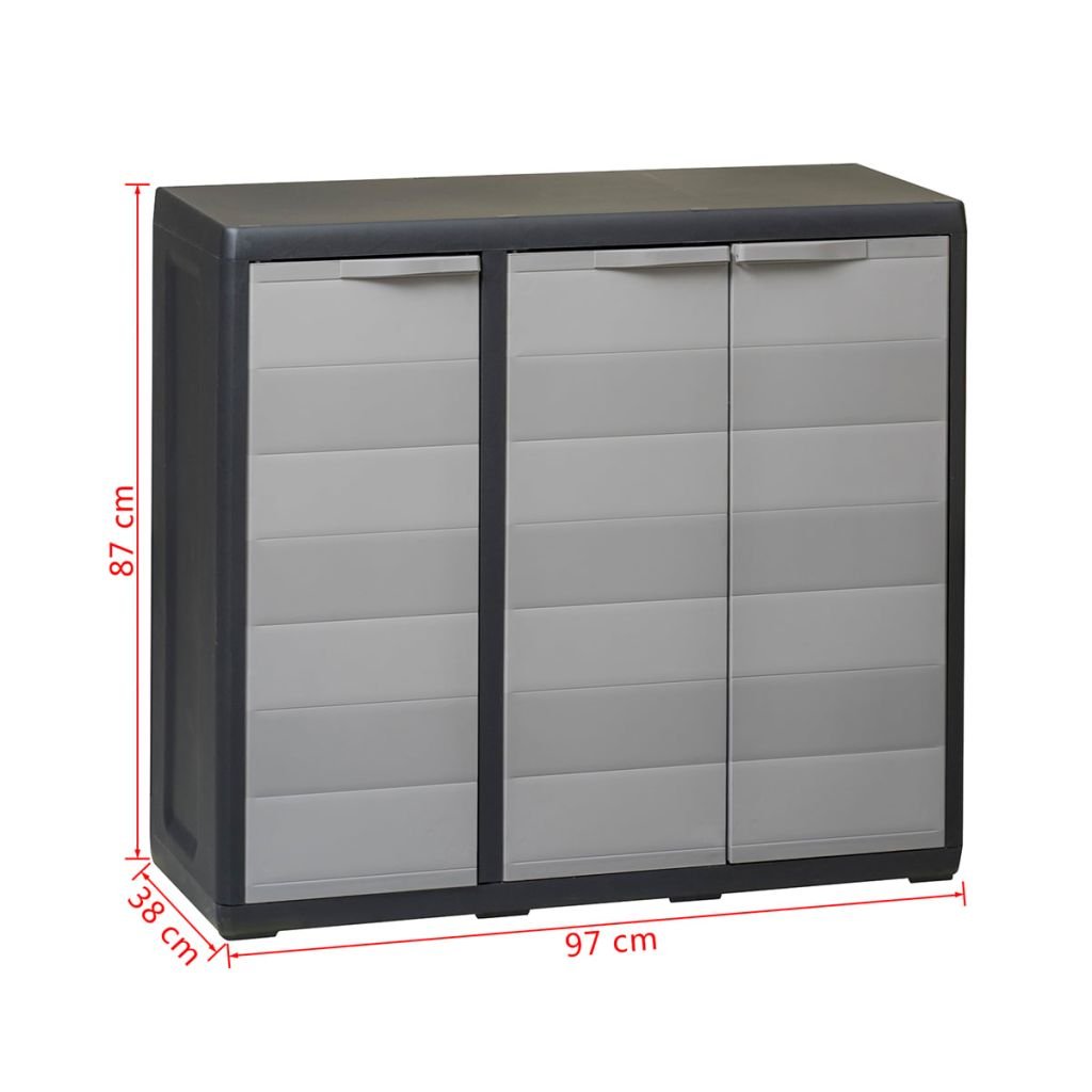 Nishore Armoire De Rangement De Jardin Armoire De Rangement Exterieur Armoire De Jardin Avec 2 Etageres Remise Fentes De Drainage 97 X 38 X 87 Cm Noir Gris Placards Et Coffres De Rangement Jardin