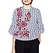 Fedi Apparel Women's Embroidery Floral Striped Long Sleeve Blouse Tops T-shirt (Blue, Asian XL)