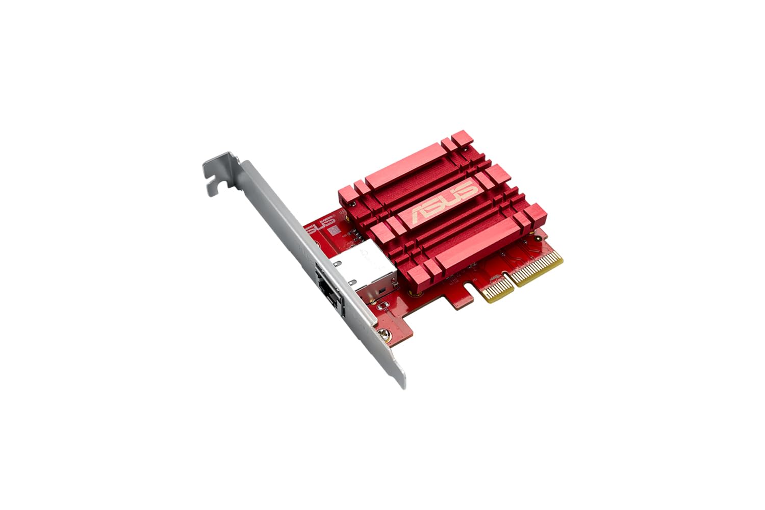 ASUS XG-C100C - Backward compatible 10GBase-T PCIe Network Adapter with 5/2.5/1G and 100Mbps standards, one RJ45 port and integrated QoS Red/Silver