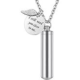 abooxiu Cylinder Urn Necklace for Ashes Cremation Jewelry/Keychain for human Pet Stainless Steel Memorial Keepsake Pendant with Angel Wing Charm Ashes