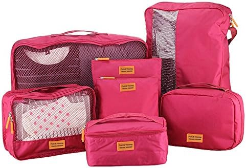 ACOGO 7 Set Travel Packing Cube Set - Travel Carry On Luggage Organizer (Red)