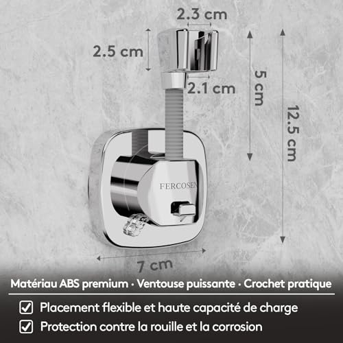 FERCOSEN 360° Rotatable Shower Head Holder with Suction Cup | Load Capacity 10 kg, Mounting In Seconds | Rust Resistant Non Slip Holder (Silver)