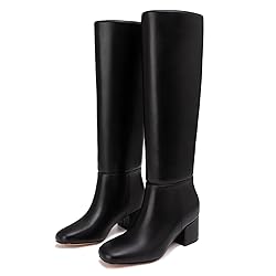 Athlefit Black Knee High Boots for Women Chunky Low