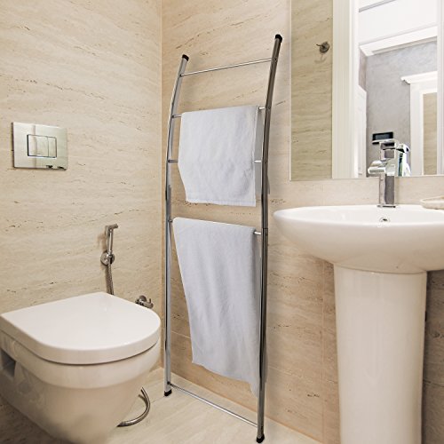 MyGift Silver ChromePlated Metal Wall Leaning Decorative Bath Towel