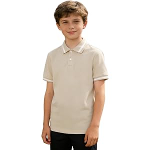 Boys Active Short Sleeve Polo Shirt Striped Color Block School Uniform | Pullover Tops Buttons Closure Golf Clothes Size 3-14