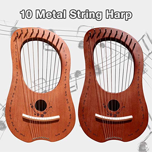 Leiyini Mahogany Lyre Harp 10 Metal String Harp Portable Small Harp with Durable Steel Strings Wood String Musical Instrument
