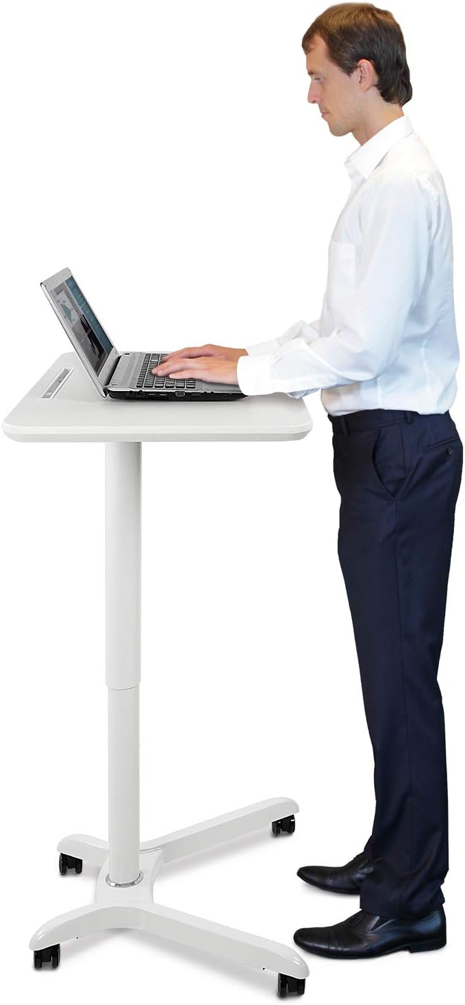 Mount-It! Standing Mobile Laptop Cart, Sit Stand Rolling Desk with Height Adjustable 31.1" x 20.5" Platform, Supports up to 17.6 lbs, White : Office Products