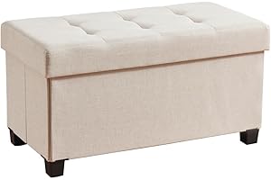 Ornavo Home 30 Inch Storage Ottoman, Large Storage Bench, Ottoman with Storage with Legs, Foot Rest Stool, Bedroom Bench - Beige
