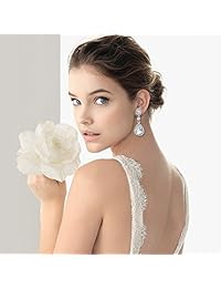 Preciosos pendientes colgantes de lágrima de cristal austriaco con cristales de estrás perforados para bodas y novias.