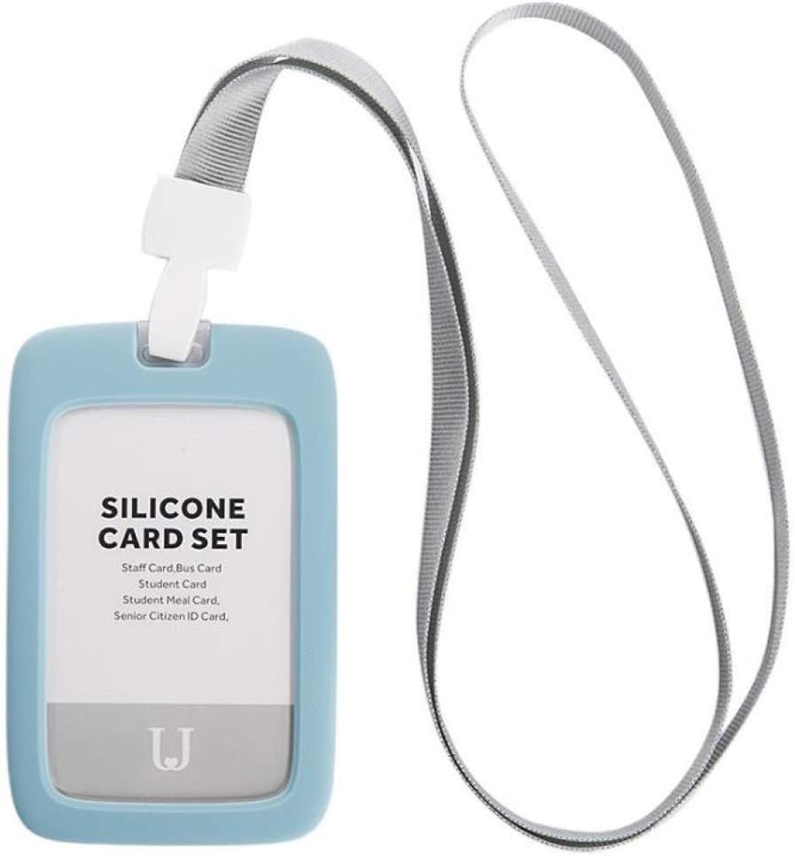 ALIXIN-Silicone Badge Card Holder for ID IC Card Horizontal Type,Detachable Neck Lanyard/Strap for Oyster Travel Fuel Card Bus Pass ID Office Badge Holder Carabiner Badge Reel Keychains. (Blue)