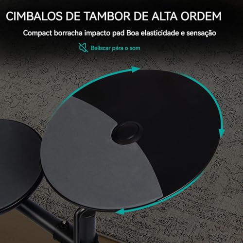 VEDO Bateria Eletrônica Portátil para Iniciantes com 4 Almofadas Silenciosas, 200 Sons, Banco Ajustável, Pedais Duplos e Fones de Ouvido - Kit Completo para Estúdio e Performances ao Vivo