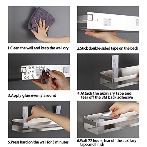 Bestdon Stainless Steel Bathroom Shelf, Shower Shelves Wall Without Drilling for Bathroom and Kitchen, Self-Adhesive, Brushed, 30 cm