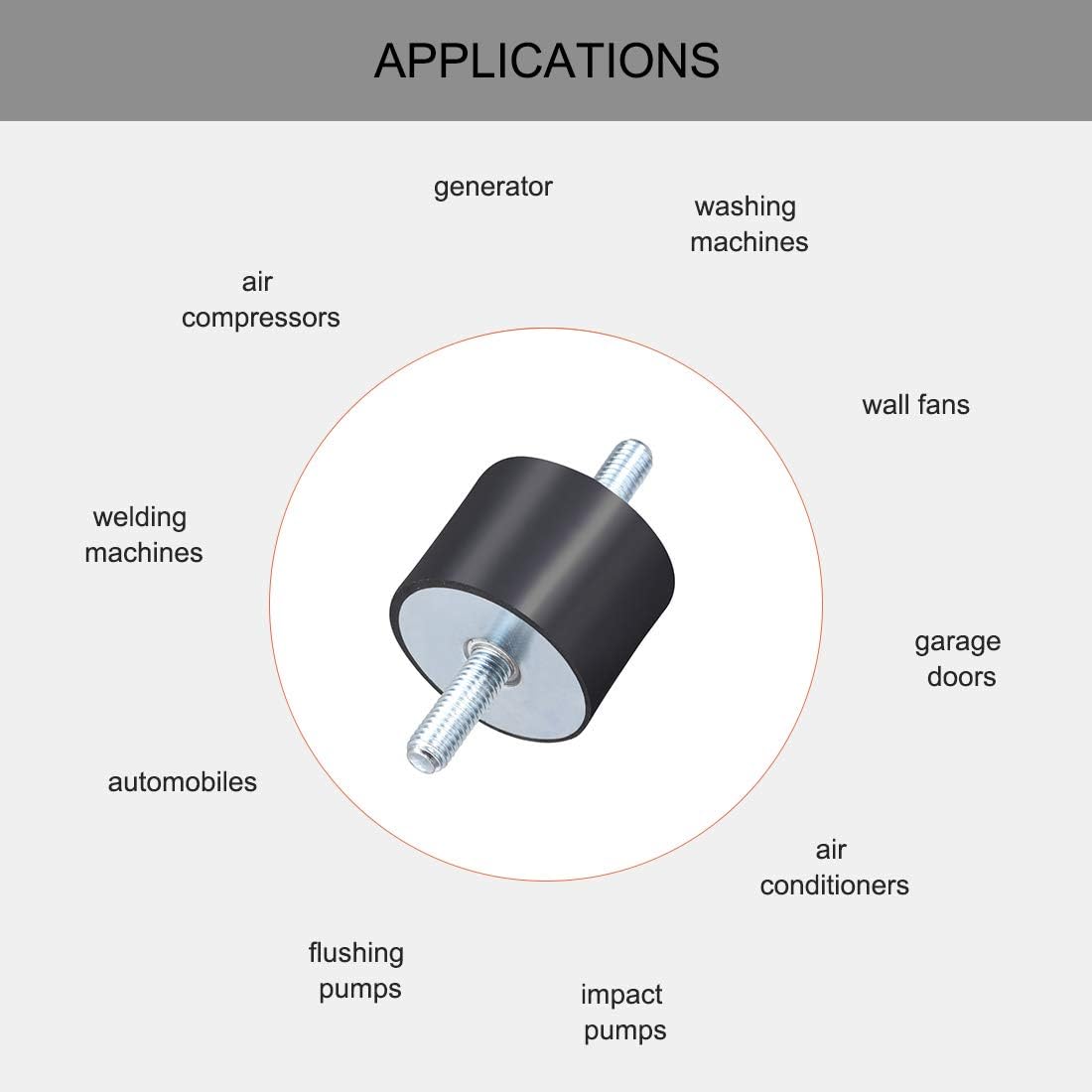 sourcing map 40 x 30mm Rubber Mounts,Vibration Isolators,Shock Absorber with M8 x 23mm Studs 2pcs - Image 5