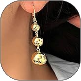 14K Gold Balls Beaded Drop Earrings for Women,Charm Long Tassel Metal Statement Hoop Earrings Vintage Punk Beads Earrings Accessories Gifts