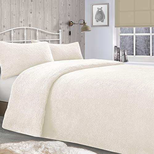 Velosso Teddybär Super Plüsch Warm Fuzzy Kuschelfleece Thermo-Bettwäsche Set, cremefarben, Super King Size