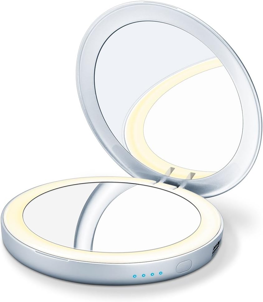 Beurer BS 39 Illuminated Cosmetic Mirror with Power Bank 2 Mirrors and Automatic Lighting, White, 99.1L x 1W cm