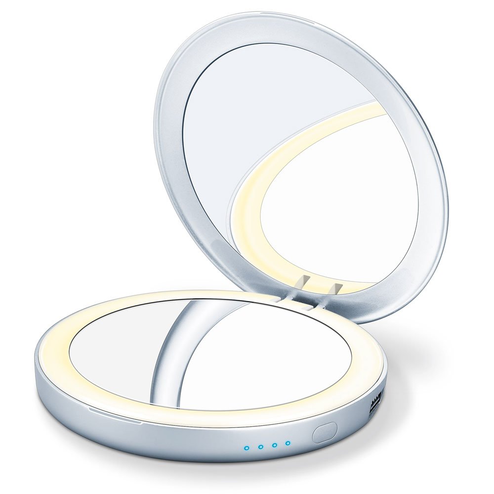 Beurer BS 39 Illuminated Cosmetic Mirror with Power Bank 2 Mirrors and Automatic Lighting