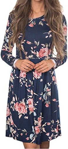 Sowu Women Mini Dress Floral Dresses Ladies Spring Vintage Boho Long Sleeve Casual Evening Party Short Dress