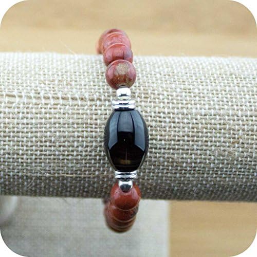 Wrist Mala Bracelet with Red Jasper &amp; Black Sardonyx Agate - Beaded Yoga Jewelry Prayer Bracelets - Meditative Wisdom